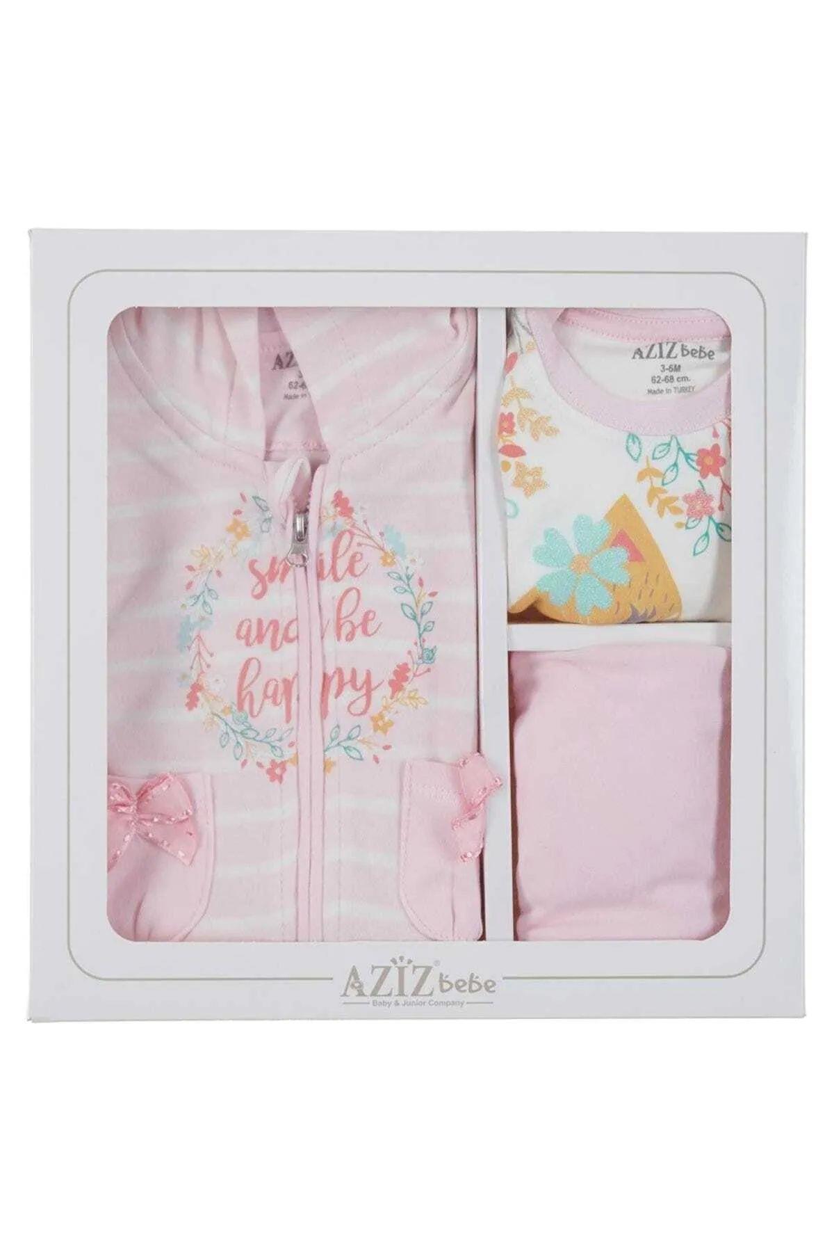 Aziz Bebe 3106 Kız Bebek Pamuklu Sweatshirt Pantolon Yelek 3lü Takım