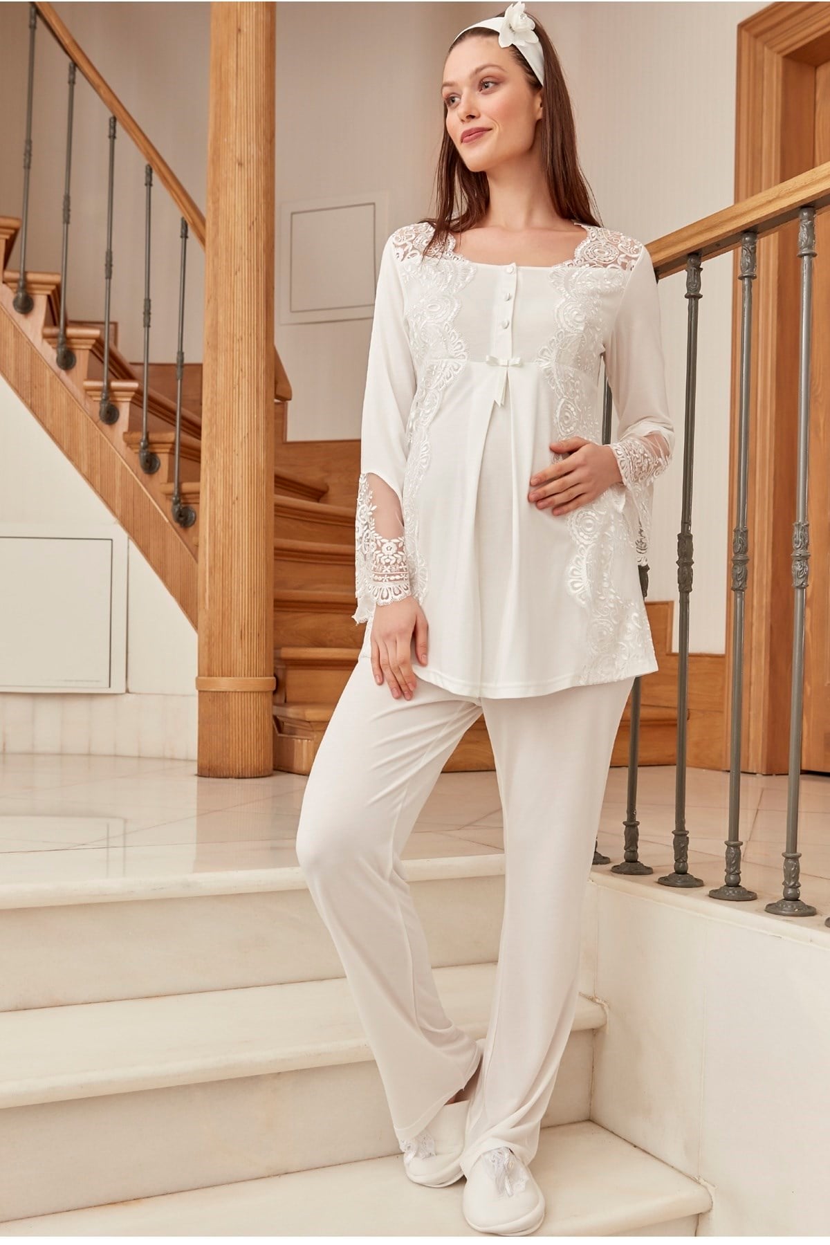 Mecit 5015 Ekru Lohusa Pijama Takımı