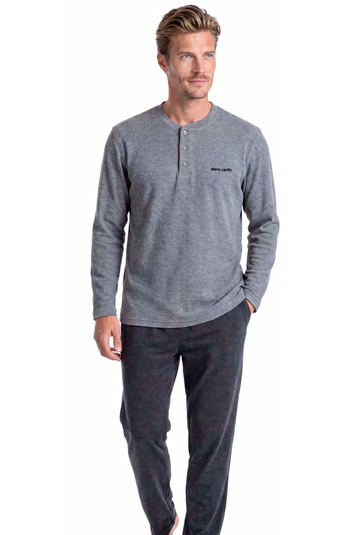 	Pierre Cardin 6144 Erkek Grı Uzun Kollu Yarım Pat Pijama Takımı