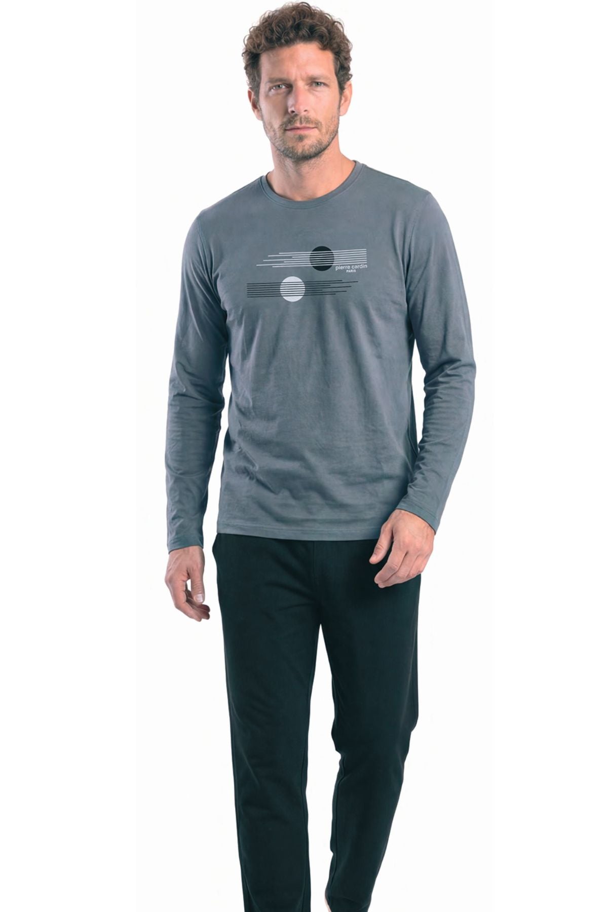 	Pierre Cardin 6153 Erkek Grı Uzun Kollu Bisiklet Yaka Pijama Takımı
