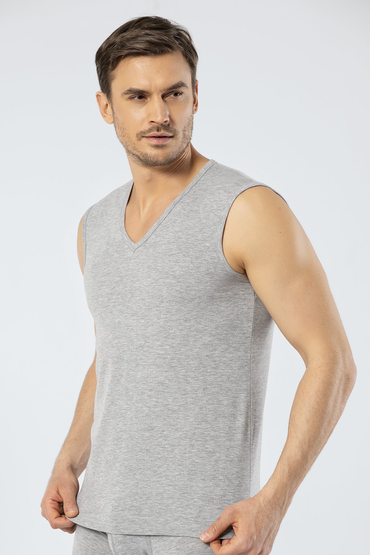 Cacharel 1304 Gri Melanj Erkek Spor V Yaka Atlet