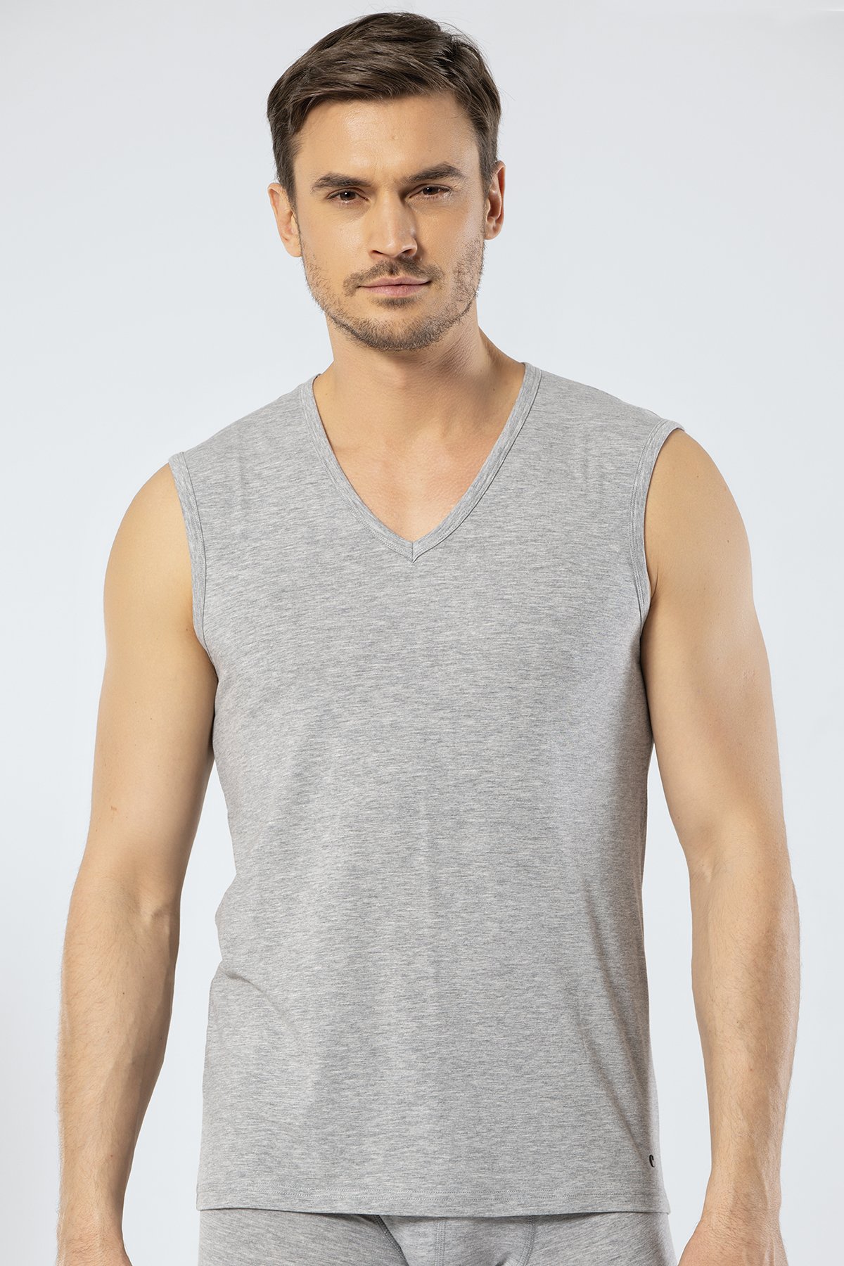 Cacharel 1304 Gri Melanj Erkek Spor V Yaka Atlet