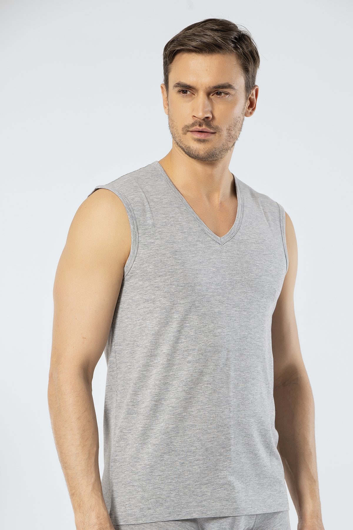 Cacharel 1304 Gri Melanj Erkek Spor V Yaka Atlet
