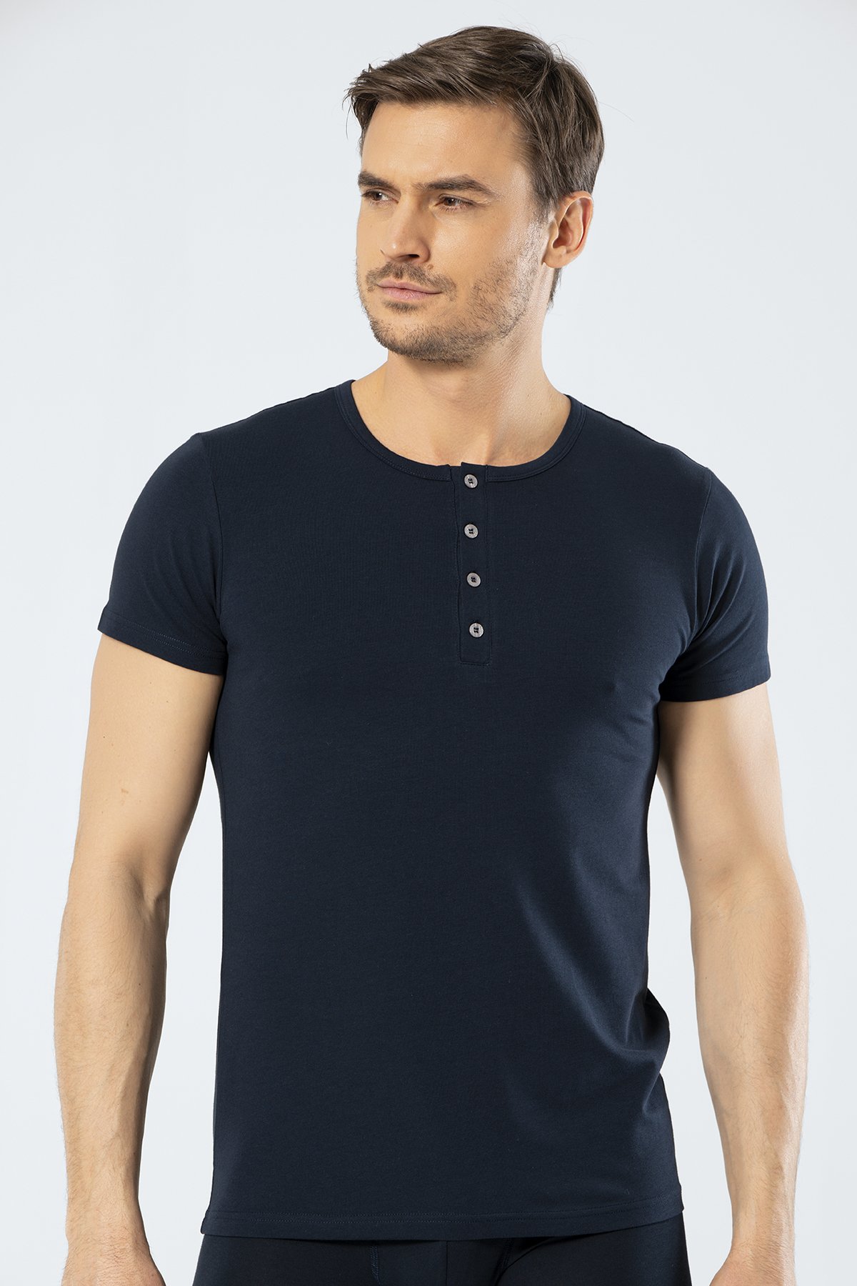 Cacharel 1308 Lacivert Erkek Düğmeli Kısa Kollu T-Shirt