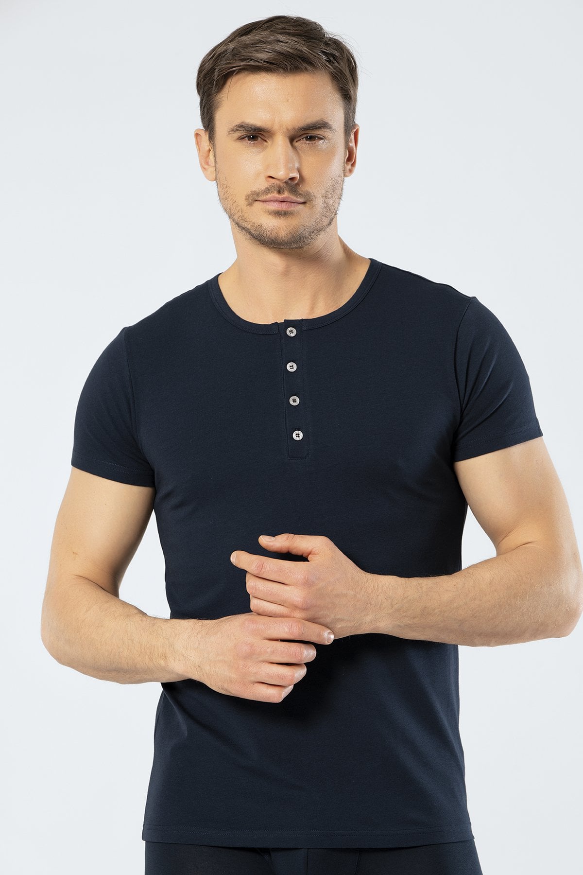 Cacharel 1308 Lacivert Erkek Düğmeli Kısa Kollu T-Shirt