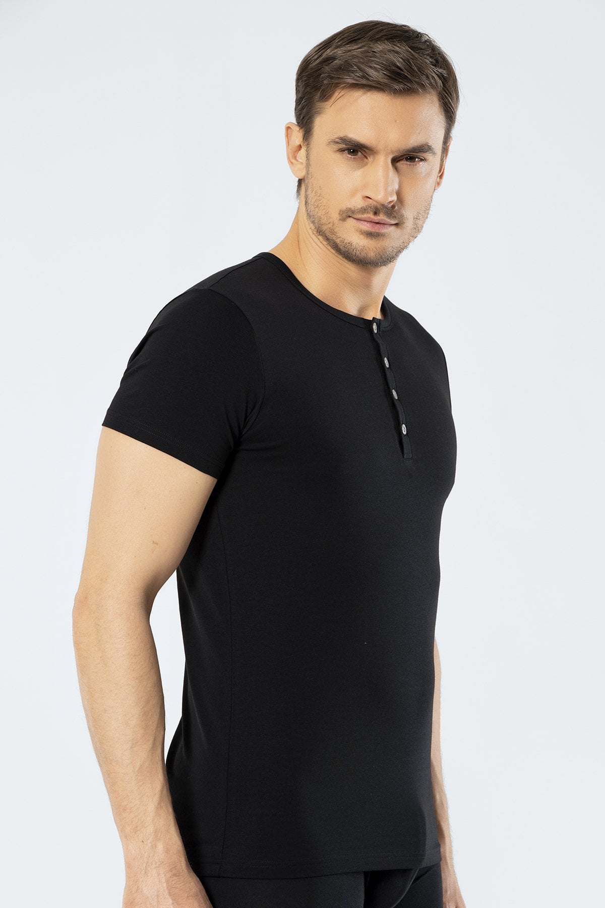 Cacharel 1308 Siyah Erkek Düğmeli Kısa Kollu T-Shirt