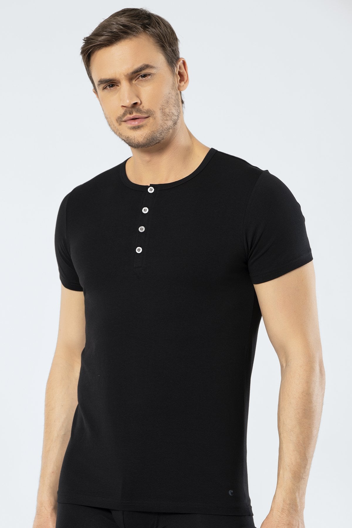 Cacharel 1308 Siyah Erkek Düğmeli Kısa Kollu T-Shirt