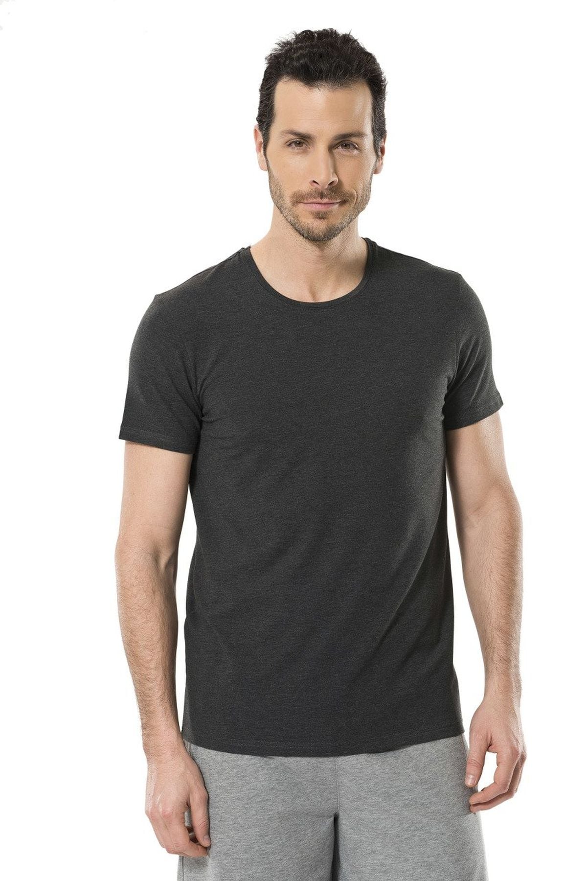 Cacharel 1331 Antrasit Melanj Erkek O Yaka Likralı Kısa Kollu T-ShirtT-ShirtCacharel