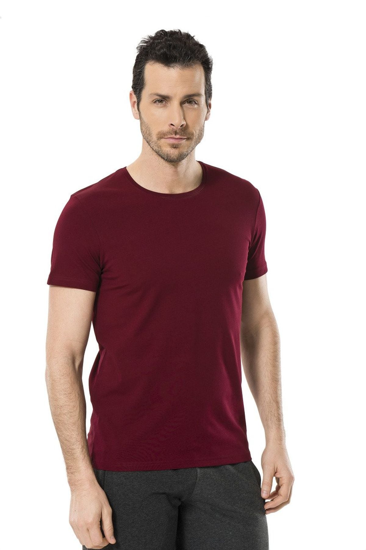 Cacharel 1331 Bordo Erkek O Yaka Likralı Kısa Kollu T-ShirtT-ShirtCacharel