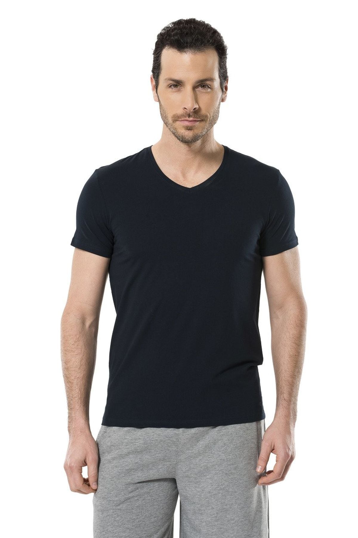 Cacharel 1332 Lacivert Erkek V Yaka Likralı Kısa Kollu T-ShirtT-ShirtCacharel