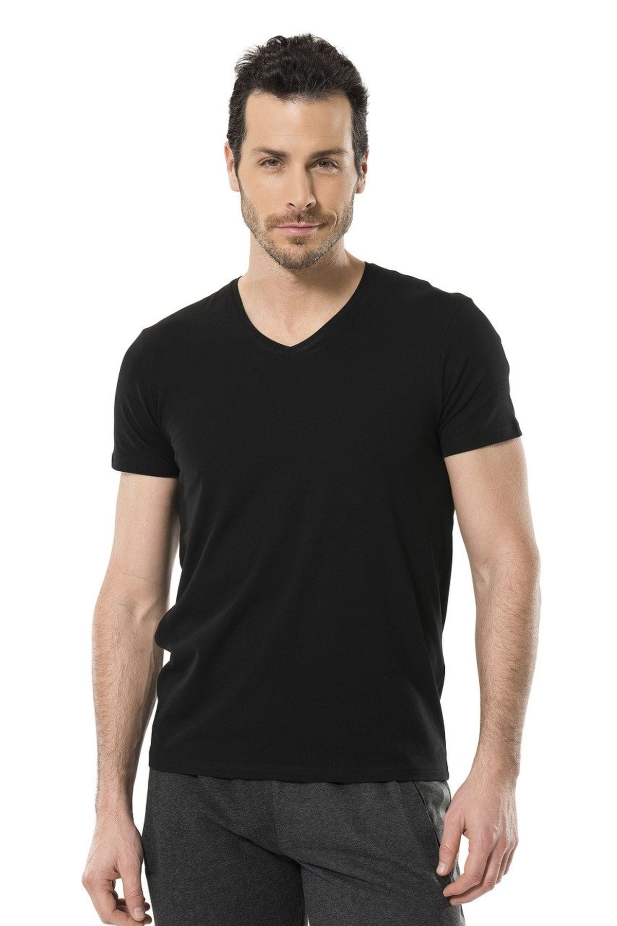 Cacharel 1332 Siyah Erkek V Yaka Likralı Kısa Kollu T-ShirtT-ShirtCacharel