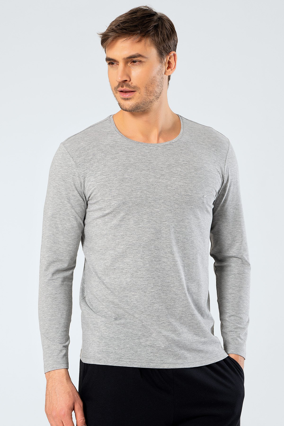 Cacharel 1333 Gri Erkek Erkek Gri O Yaka Uzun Kollu Sweatshirt