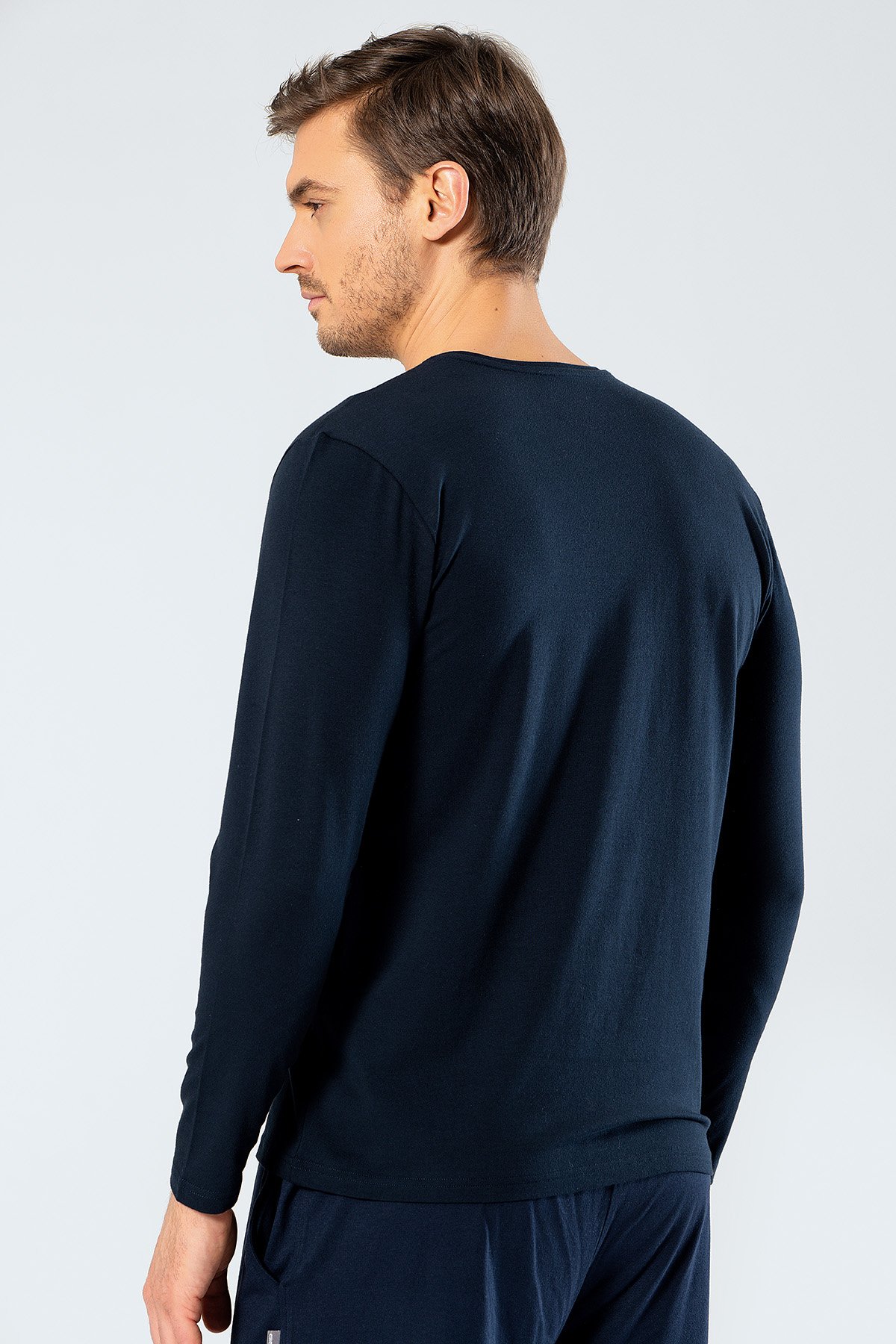 Cacharel 1334 Lacivert Erkek Erkek Lacivert V Yaka Uzun Kollu Sweatshirt