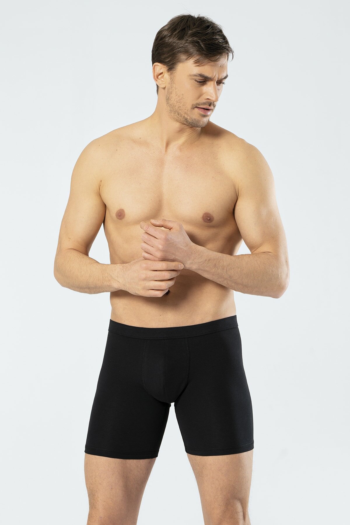 Cacharel 1336 Siyah Erkek Likralı Bel Bantlı Uzun Boxer