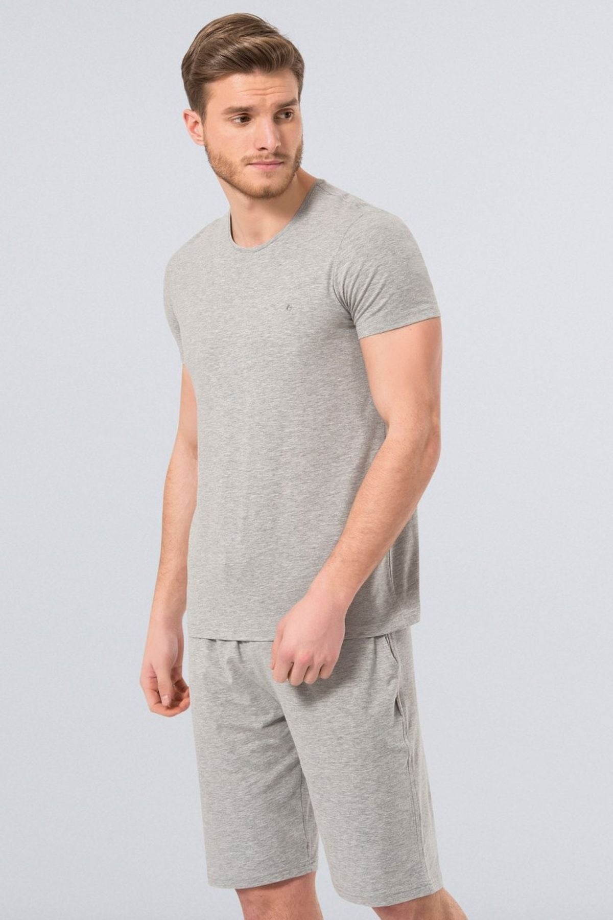 Cacharel 2169 Gri Melanj Erkek Modal O Yaka Slim Fit T-ShirtT-ShirtCacharel