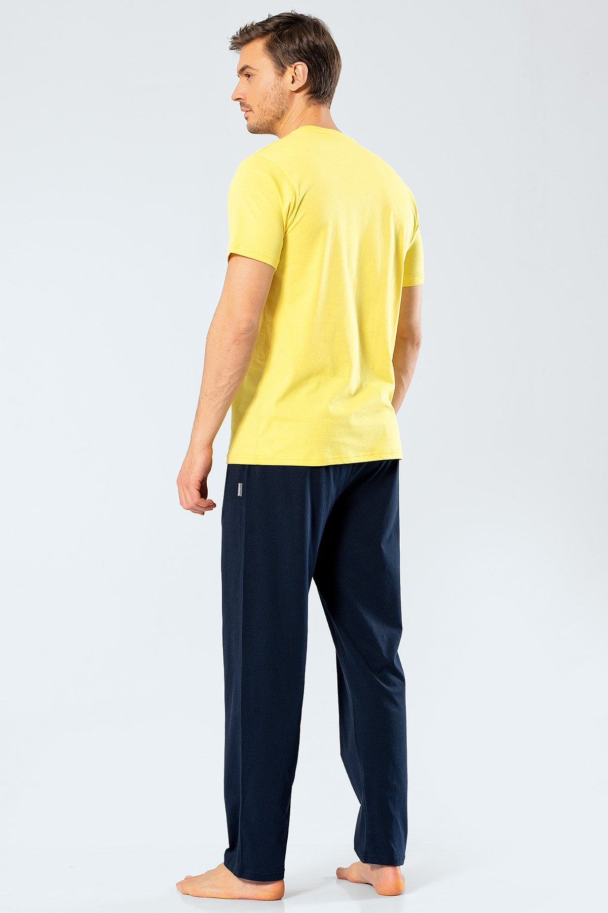 Cacharel 2203 Sarı Erkek Baskılı V Yaka Pantolon Pijama Takımı