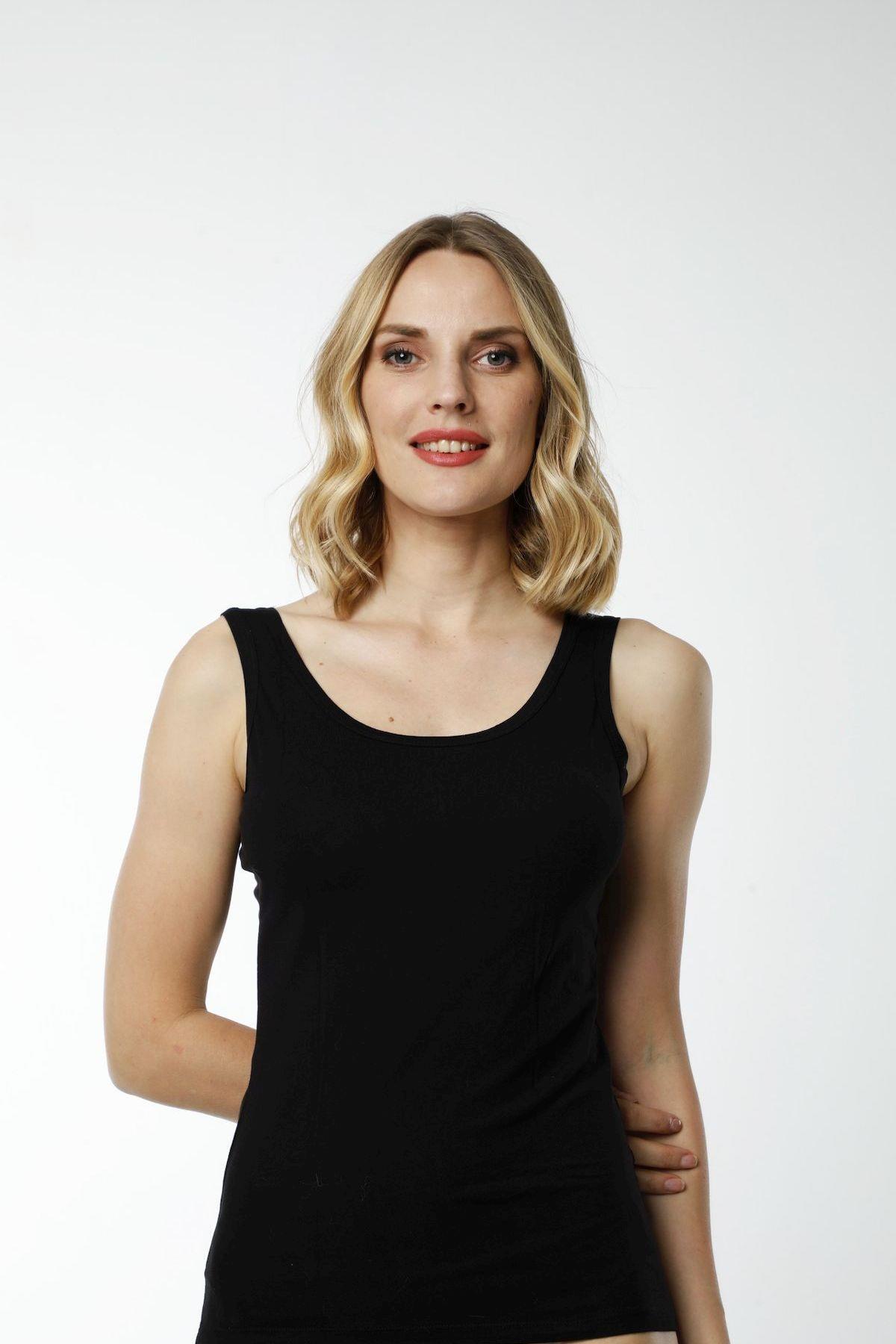 Hmd 2455 Siyah Pamuklu Rahat Doku Dantel Sırt Detaylı Askılı Kadın Atlet