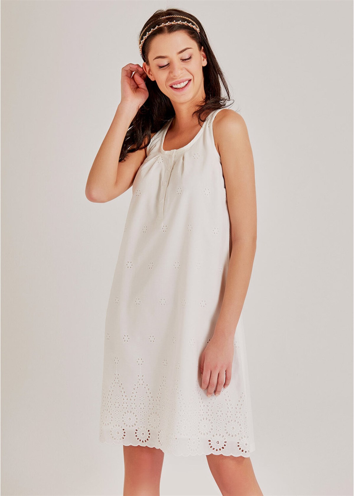 Magic Form 30108 Ekru Sabahlıklı Hamile Lohusa Gecelik Takımı