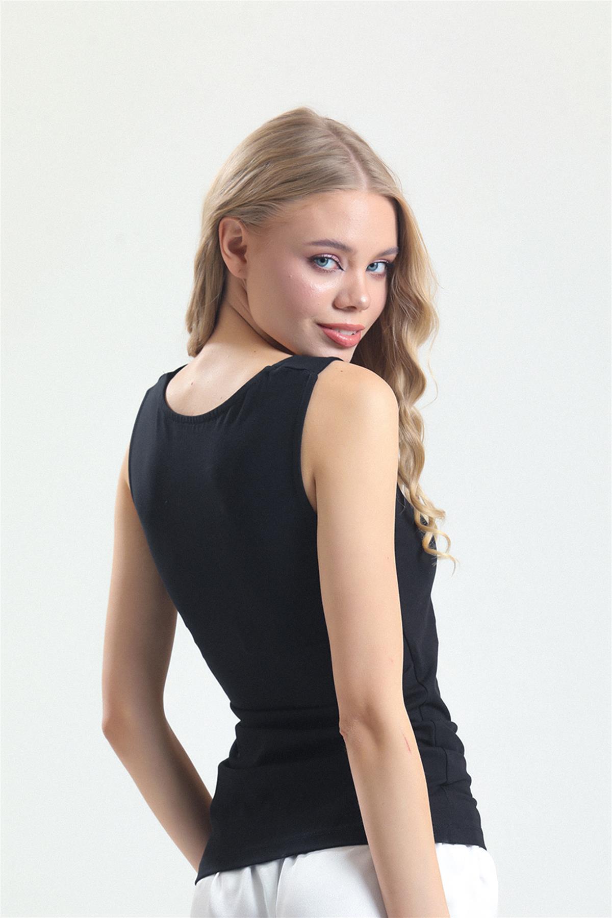 Magic Form 3021 Kadın Siyah Penye Kumaşlı Geniş Askılı Uzun Atlet