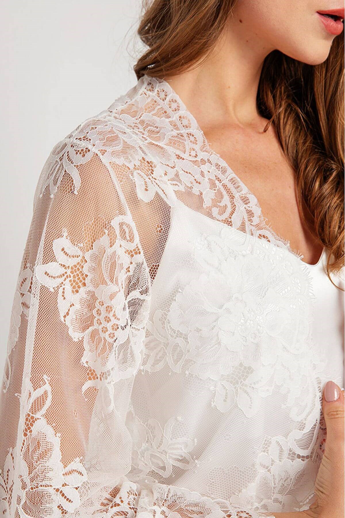 Magic Form 32805 Kadın Ekru Püsküllü Dantelli Tek Sabahlık