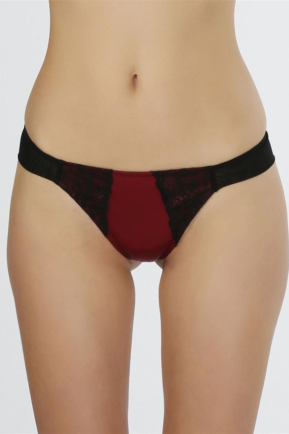 Magic Form 399 Kadın Siyah-Bordo Leopar Desenli Saten Kumaşlı İp Kenarlı Normal Külot