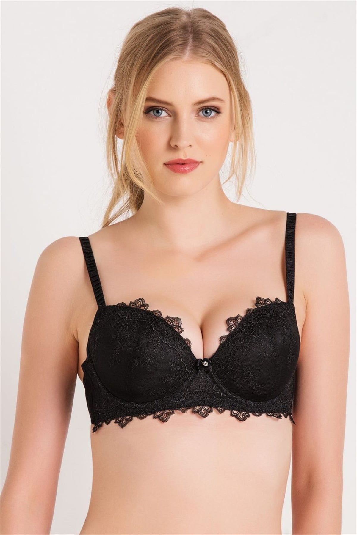 Magic Form 4592 Kadın Siyah Brode Dantelli Çıkarılabilir Dolgulu Süngerli Push-Up Sütyen