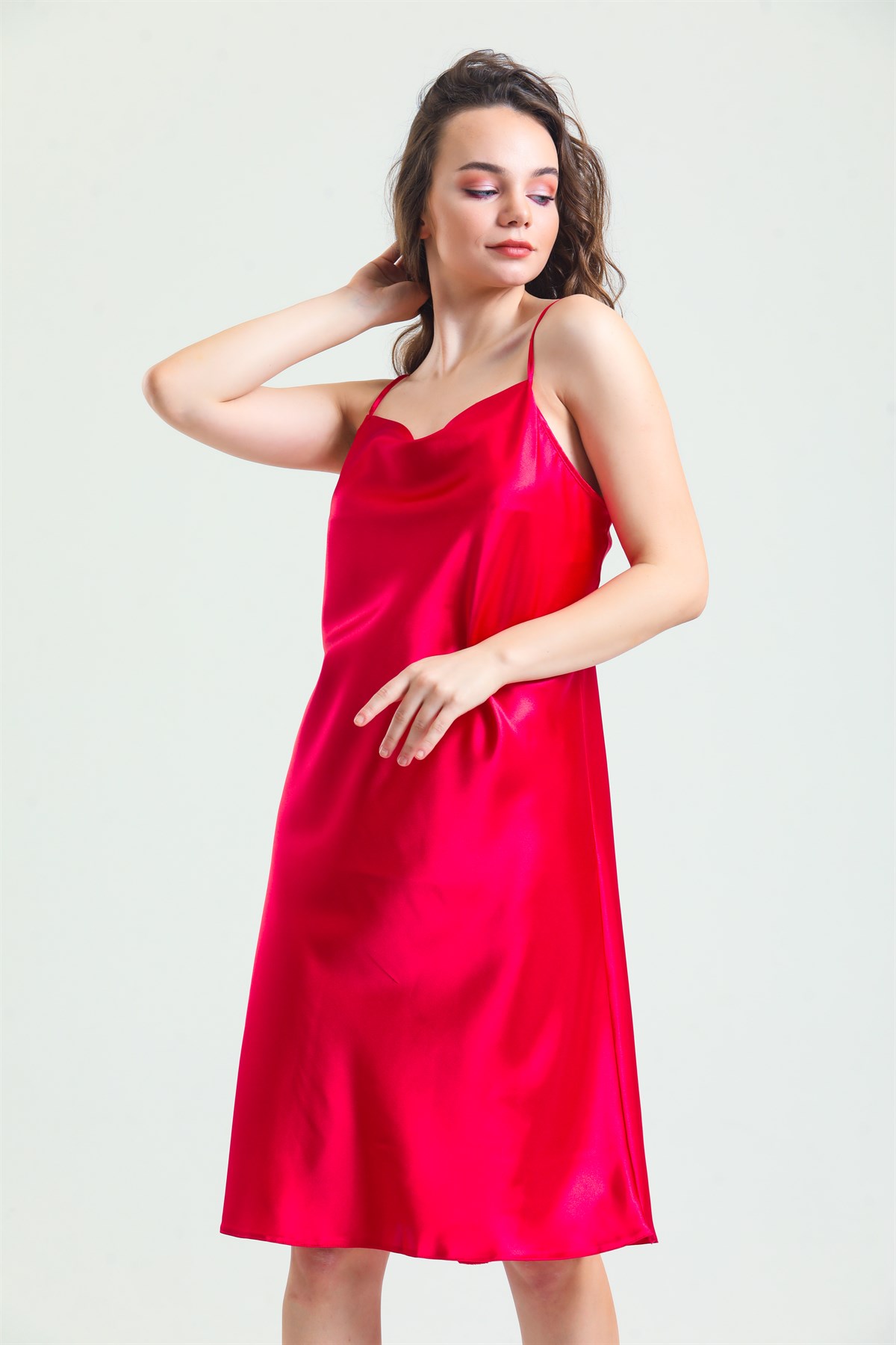 Magic Form 7790 Kadın Fuşya Degaje Yaka Saten Gecelik