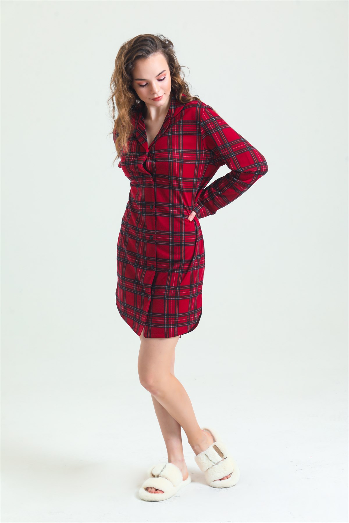 Magic Form 87764 Kadın Bordo Penye Önden Düğmeli Gecelik