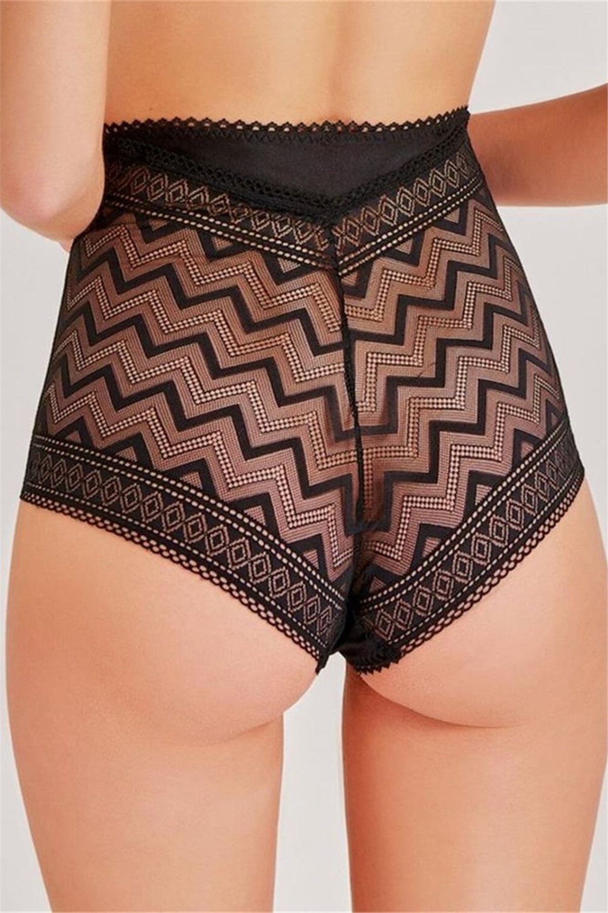 Magic Form 948 Kadın Siyah Zigzag Dantelli Yüksek Bel Külot