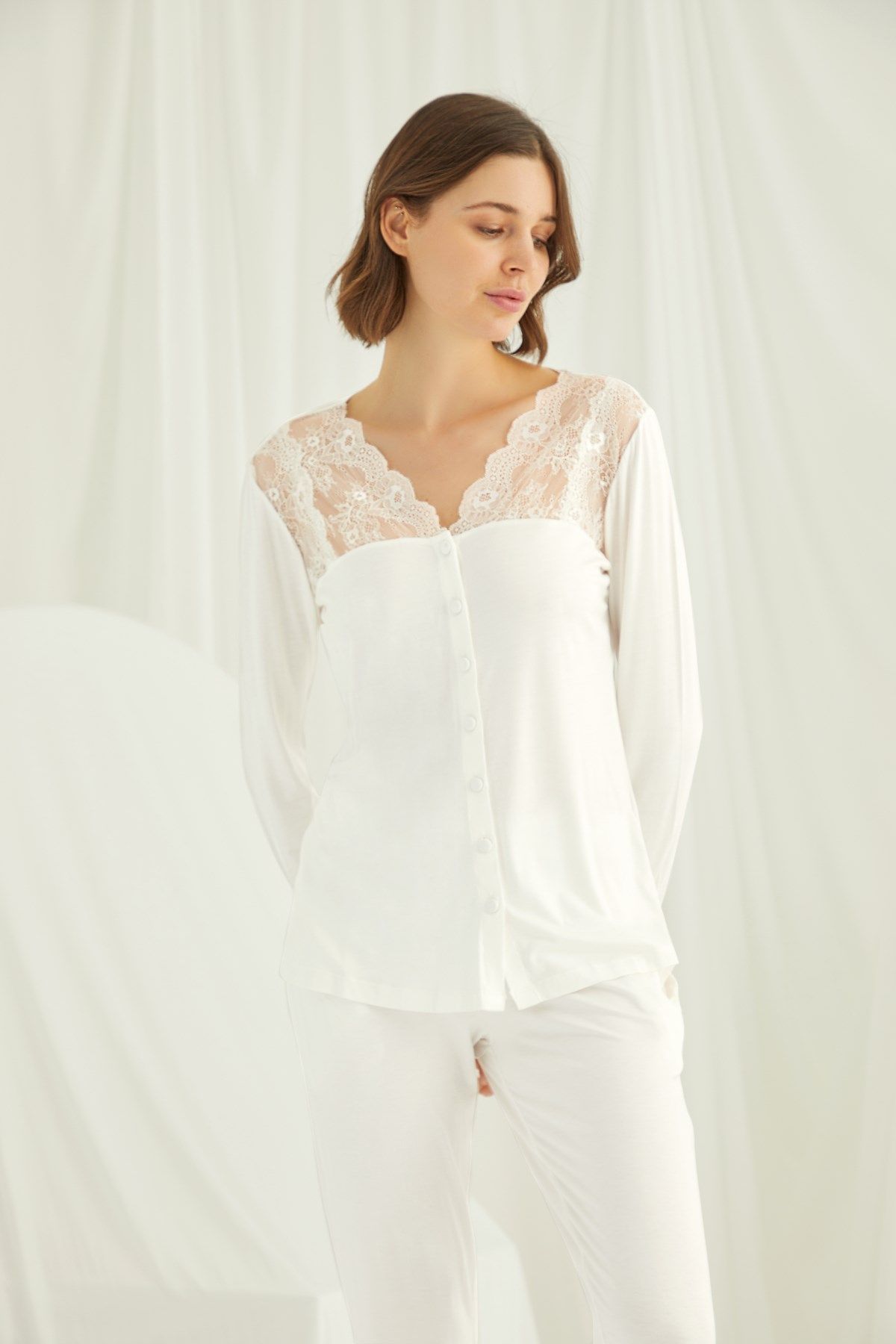 Monamise 18201 Kadın Ekru Pijama Takım