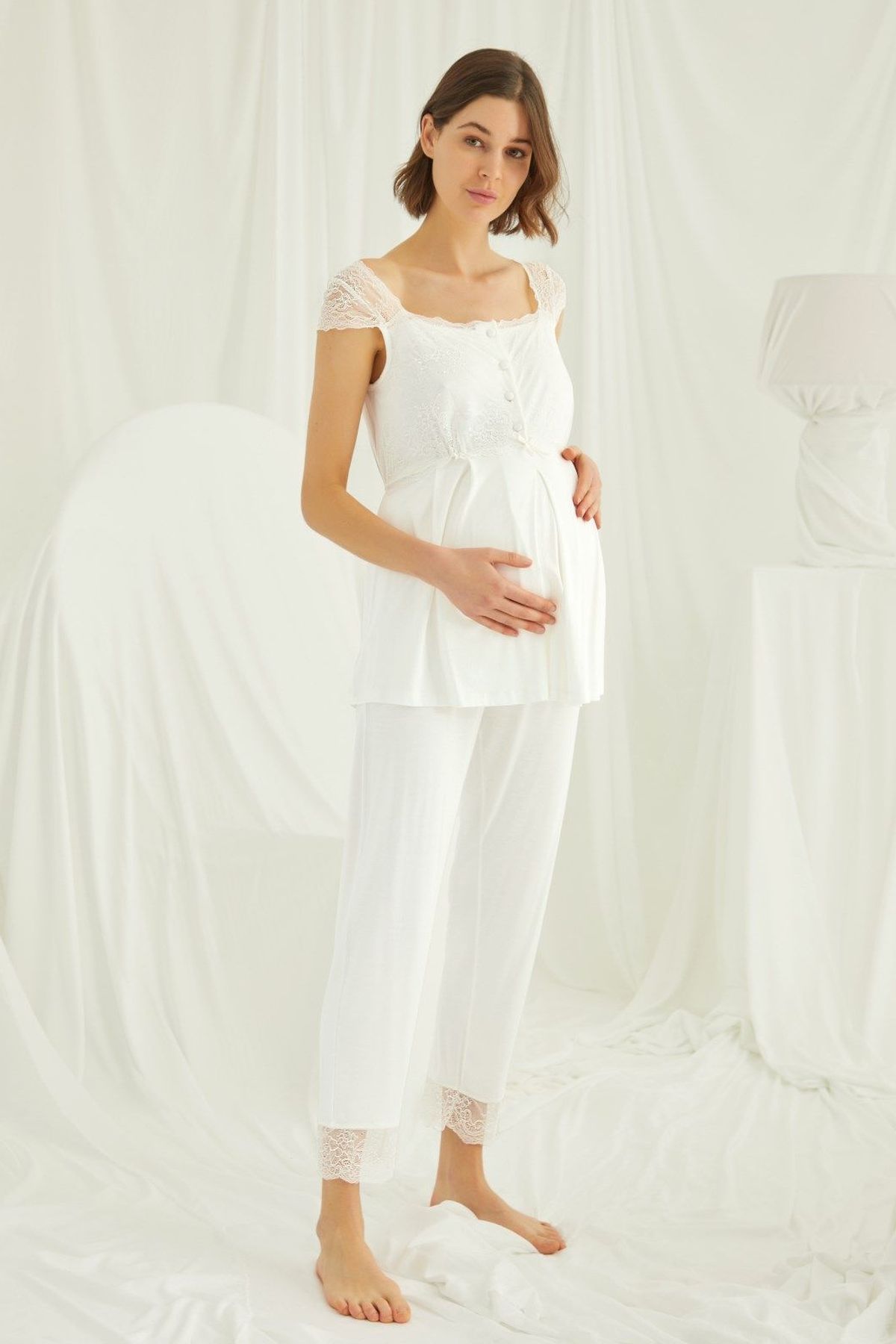 Monamise 18303 Kadın Ekru Hamile Lohusa Pijama Takım