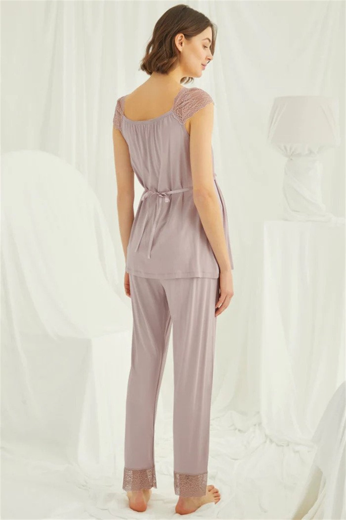 Monamise 18438440 Kadın Vizon Hamile Lohusa Seti Sabahlık Gecelik Pijama Takım