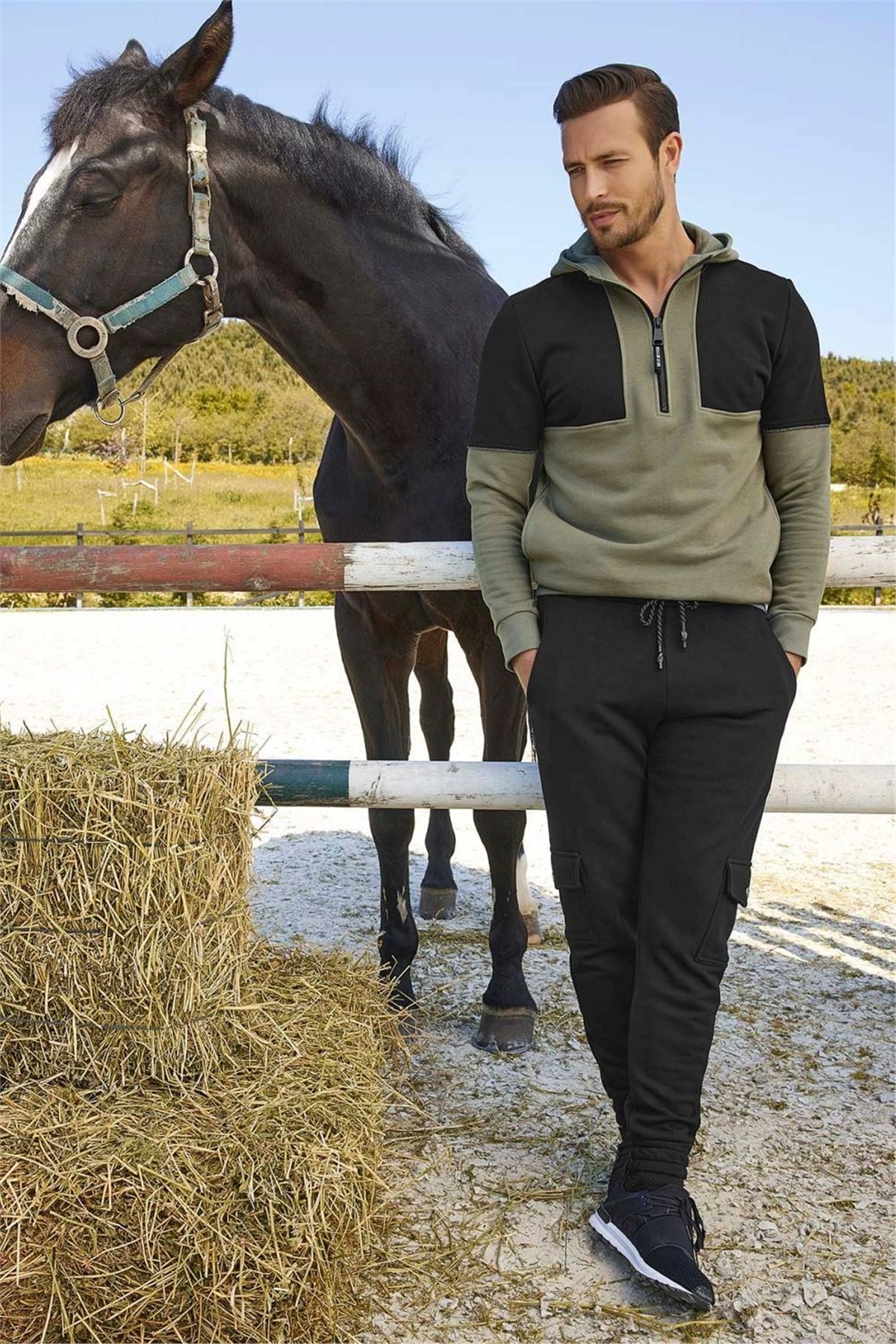 Monamise 21177 Erkek Haki Uzun Kollu Eşofman Takım