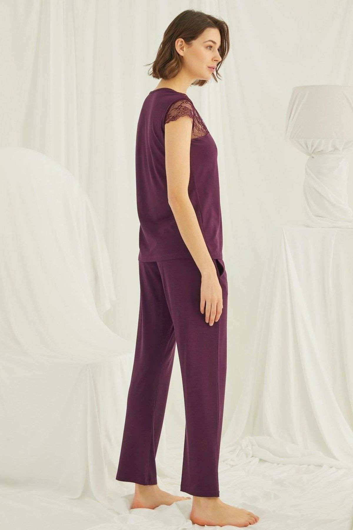 Monamise Kadın Bordo Kısa Kollu Pijama Takım 18420