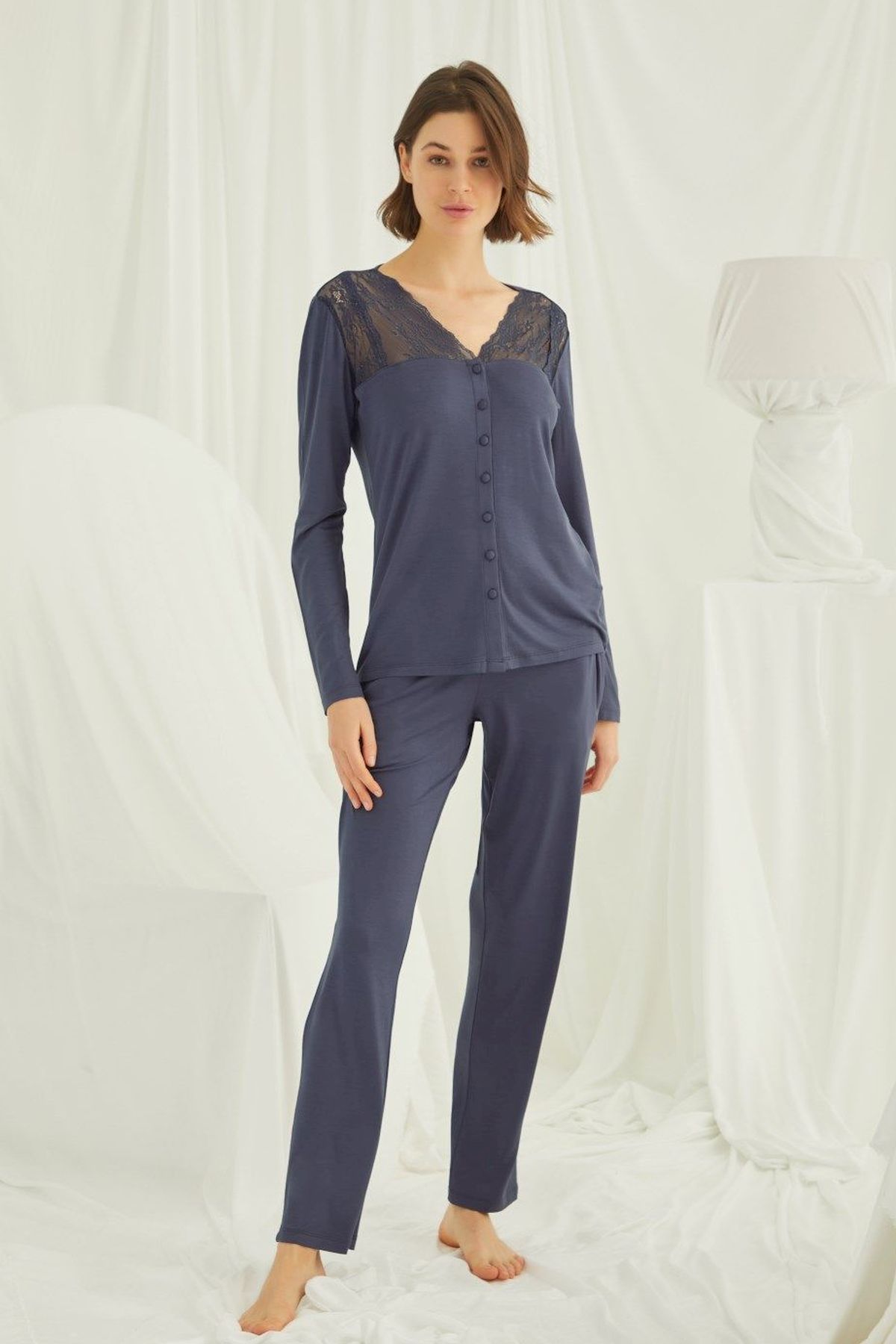 Monamise Kadın Lacivert Uzun Kollu Pijama Takım 18209