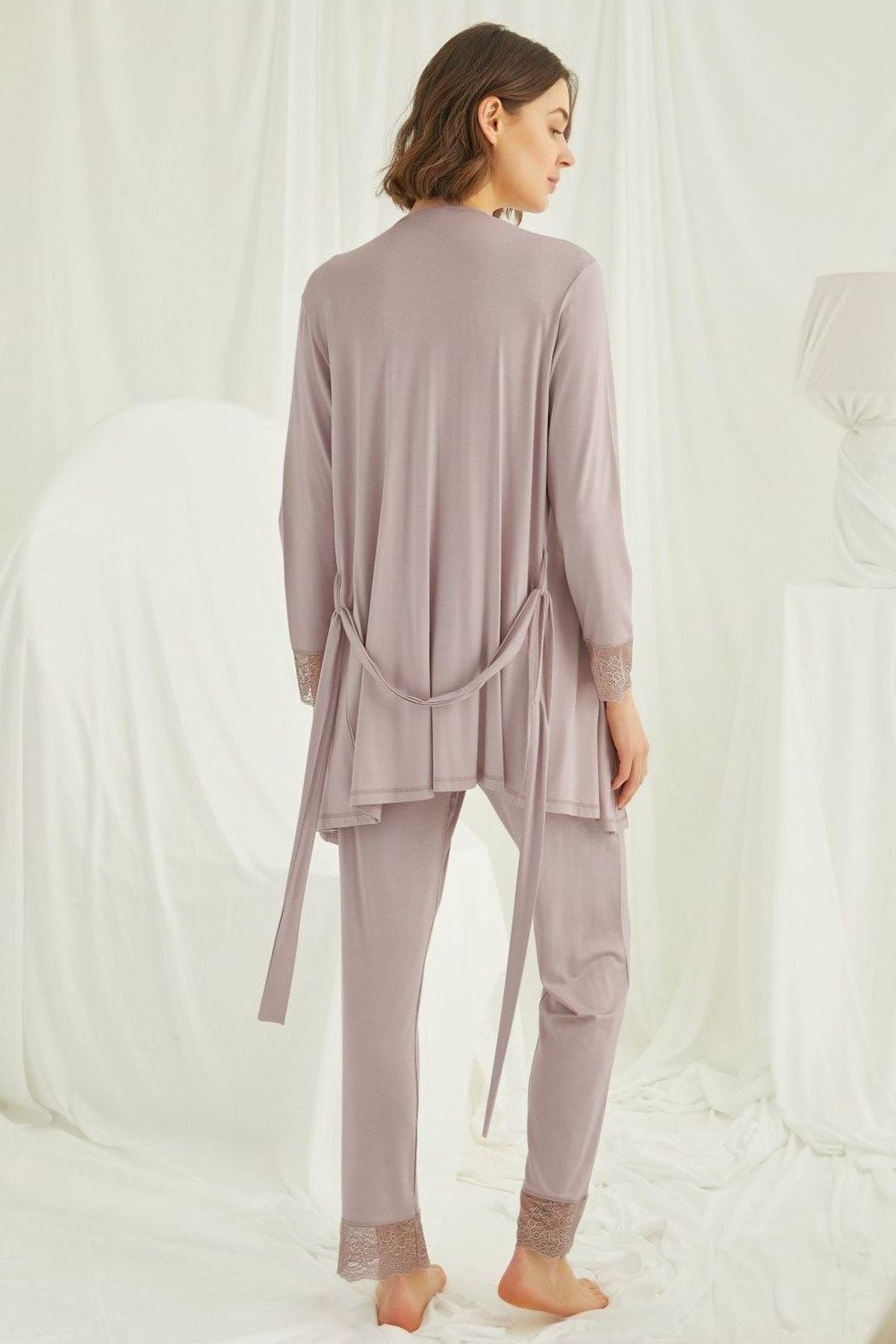 Monamise Kadın Vizon Hamile Lohusa Sabahlıklı Pijama Takım 18441