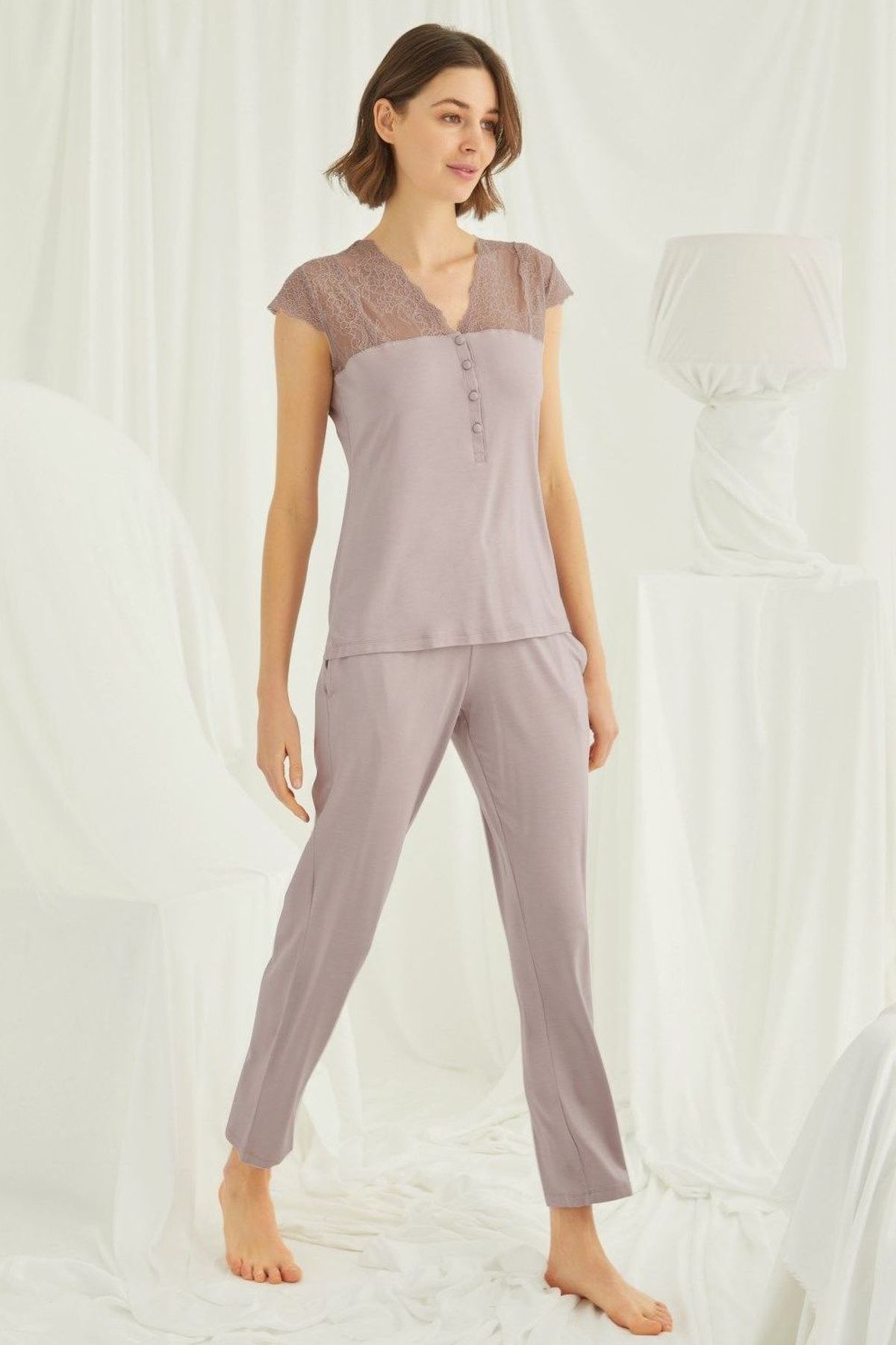 Monamise Kadın Vizon Kısa Kollu Pijama Takım 18437
