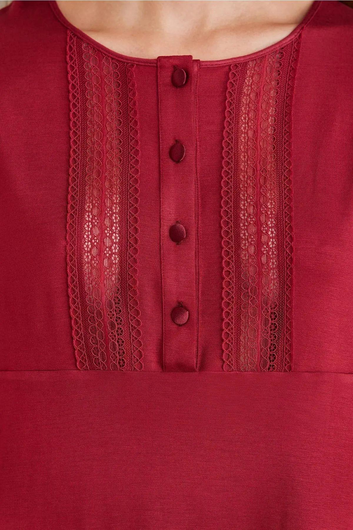 Pierre Cardin 2800 Kadın Bordo Dantelli Penye 3lü Sabahlıklı Pijama Takım