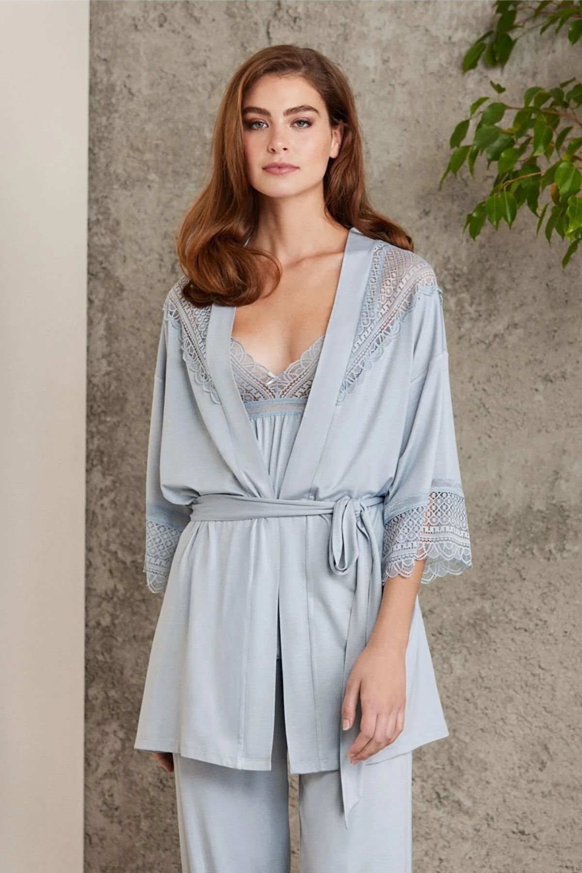 Pierre Cardin 2820 Mist Dantelli Penye 3lü Kadın Şortlu Pijama Takımı