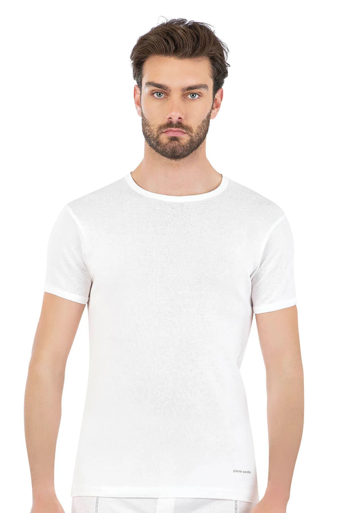 Pierre Cardin 440 Erkek Beyaz Ribana Kısa Kollu Yuvarlak Yaka Fanila