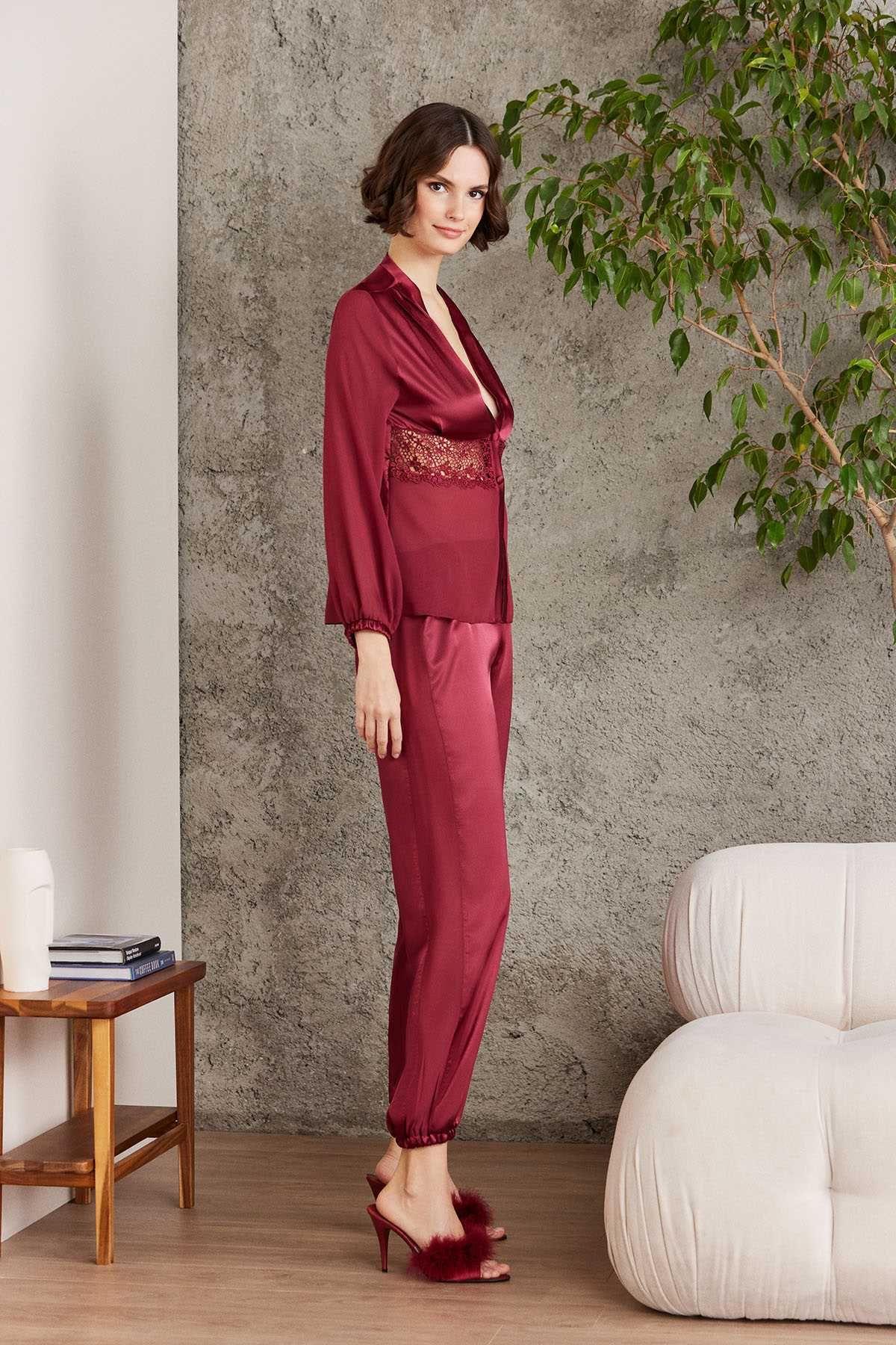 Pierre Cardin 6005 Kadın Bordo Gelin Çeyiz Seti 6lı Saten Takım
