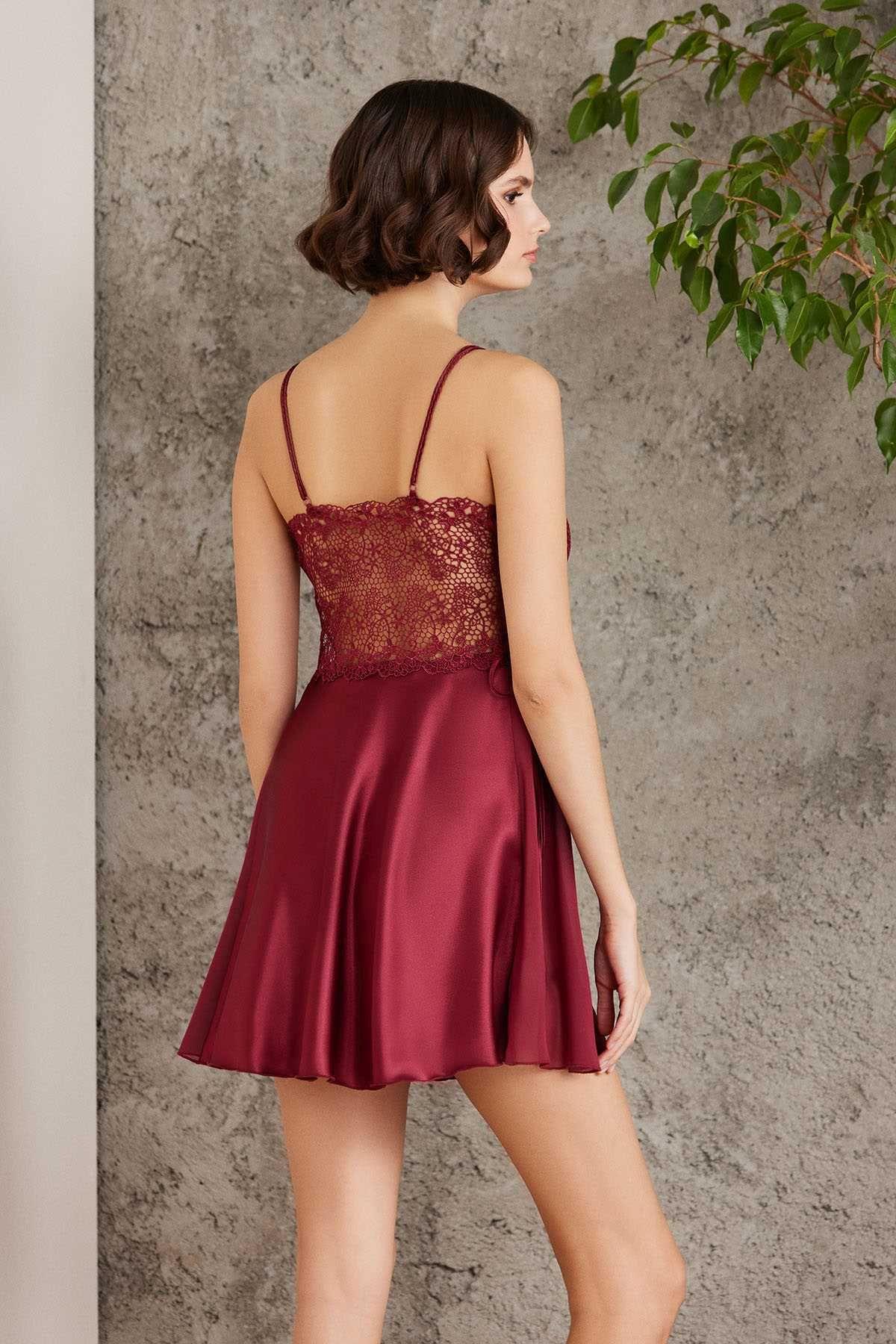 Pierre Cardin 6005 Kadın Bordo Gelin Çeyiz Seti 6lı Saten Takım