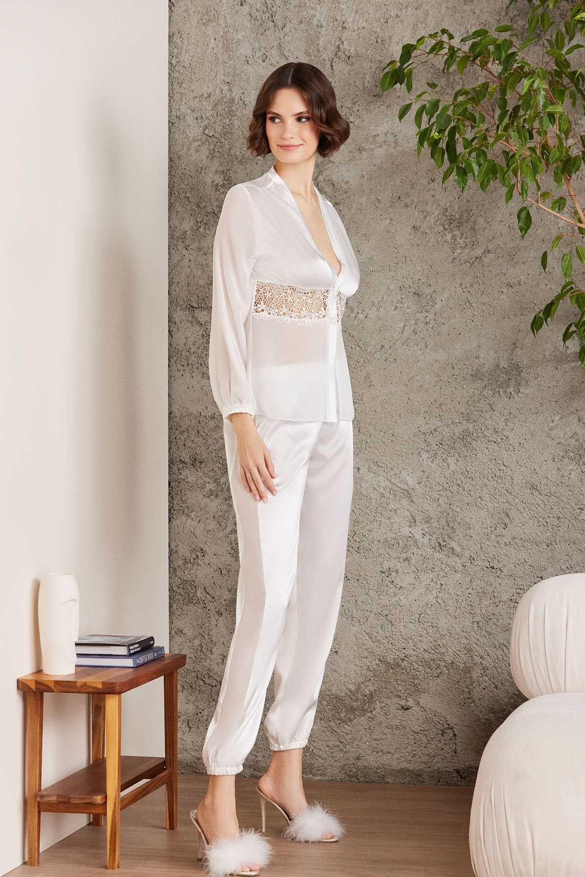 Pierre Cardin 6005 Kadın Ekru Gelin Çeyiz Seti 6lı Saten Takım
