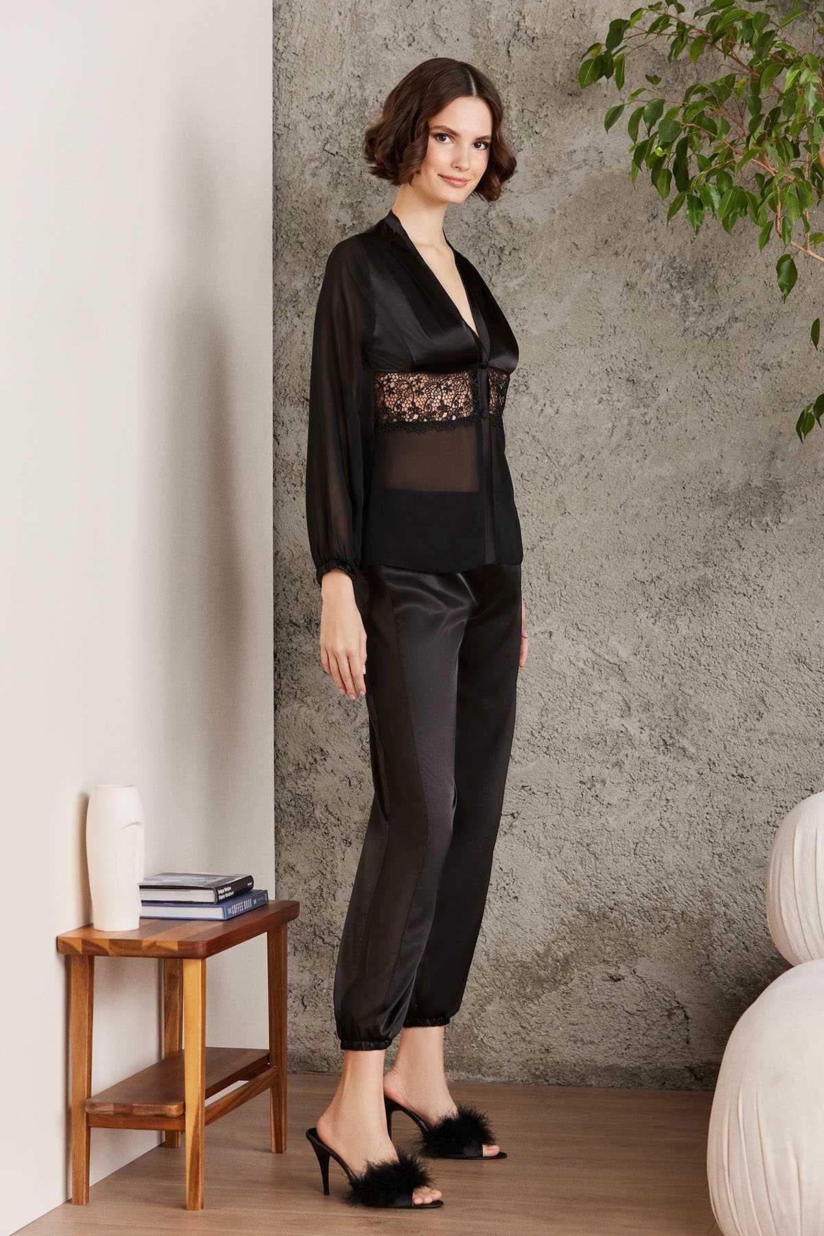 Pierre Cardin 6005 Kadın Siyah Gelin Çeyiz Seti 6lı Saten Takım
