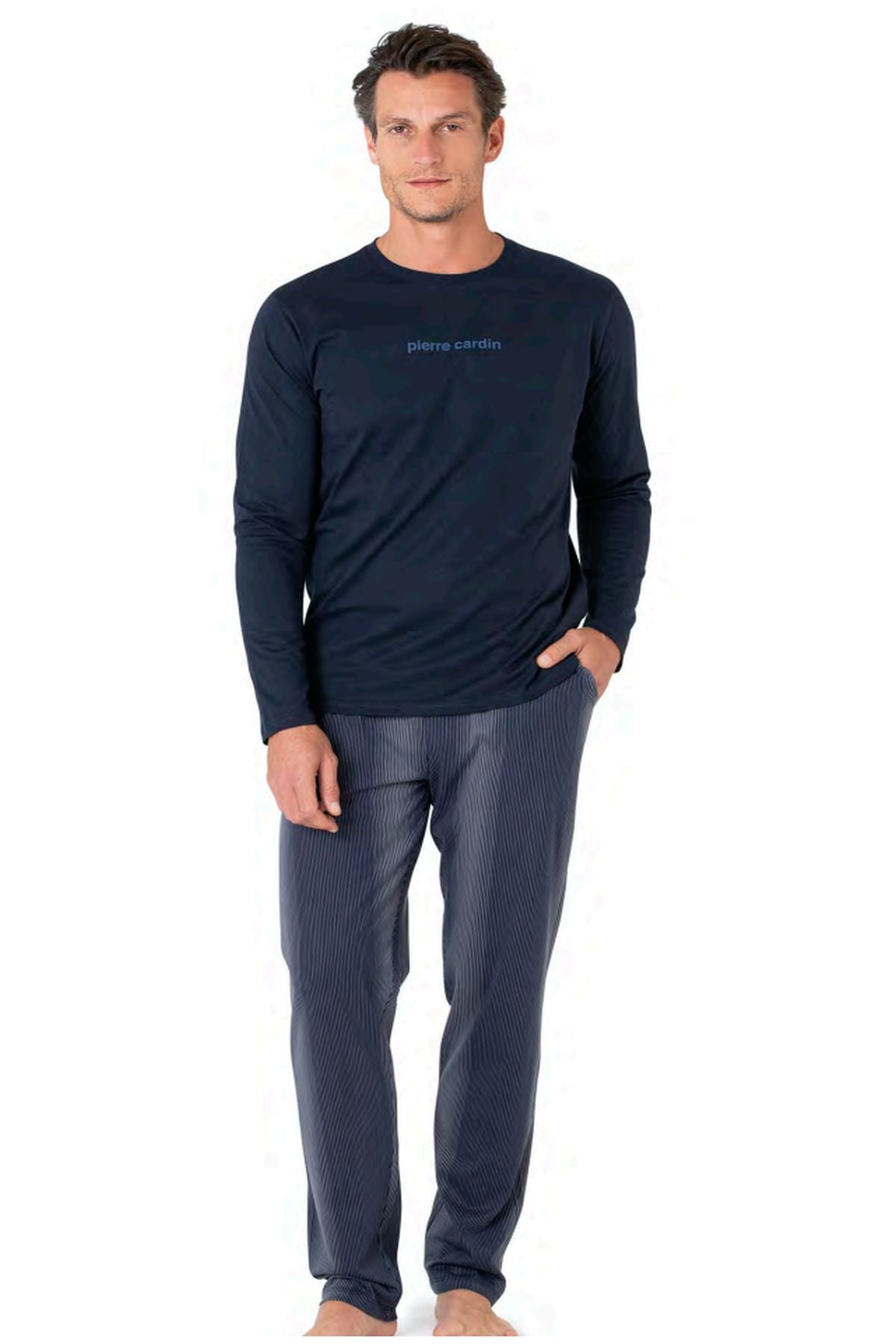 Pierre Cardin 6095 Erkek Lacivert Uzun Kollu Bisiklet Yaka Pijama Takımı