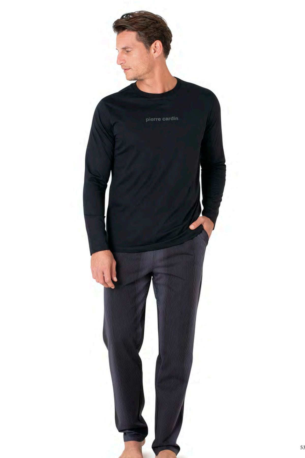 Pierre Cardin 6095 Erkek Siyah Uzun Kollu Bisiklet Yaka Pijama Takımı