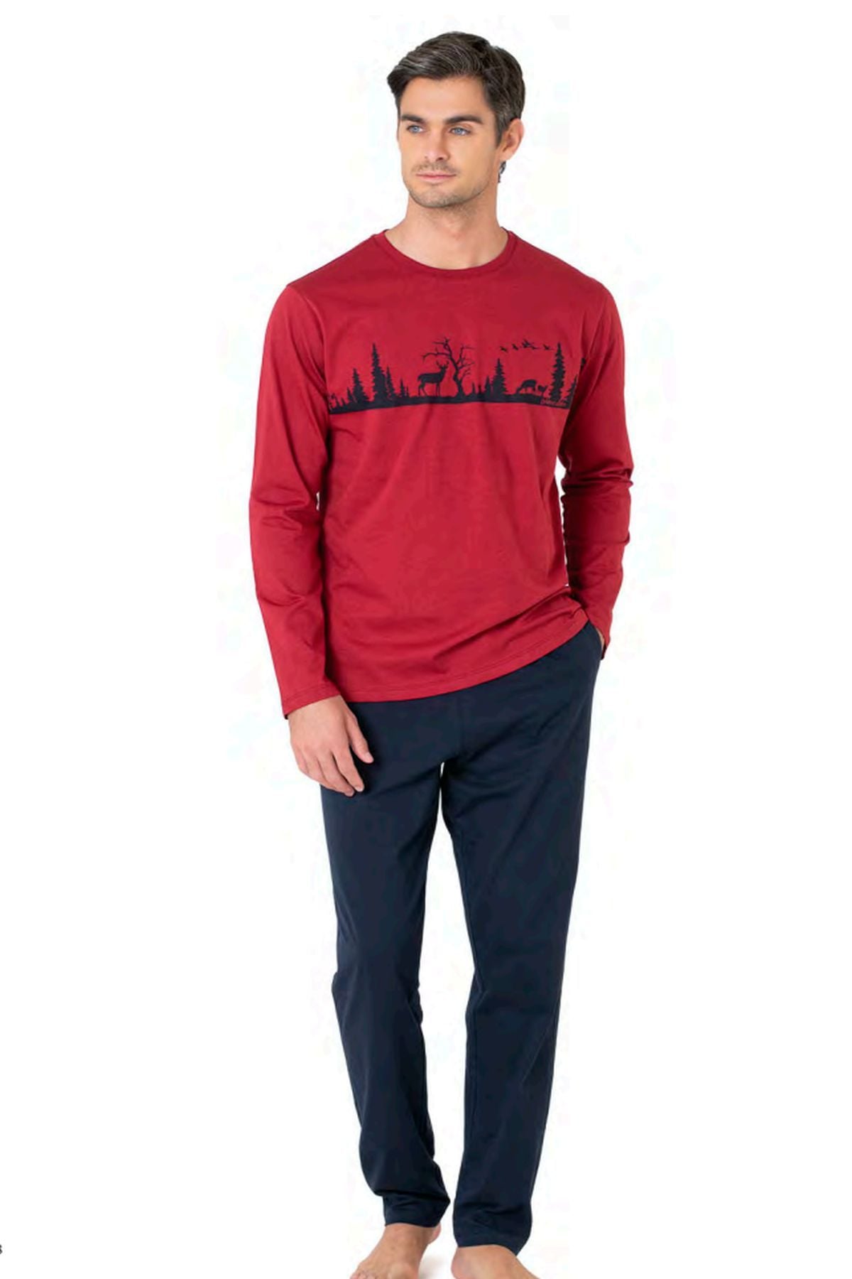 Pierre Cardin 6104 Erkek Bordo Uzun Kollu Bisiklet Yaka Pijama Takımı