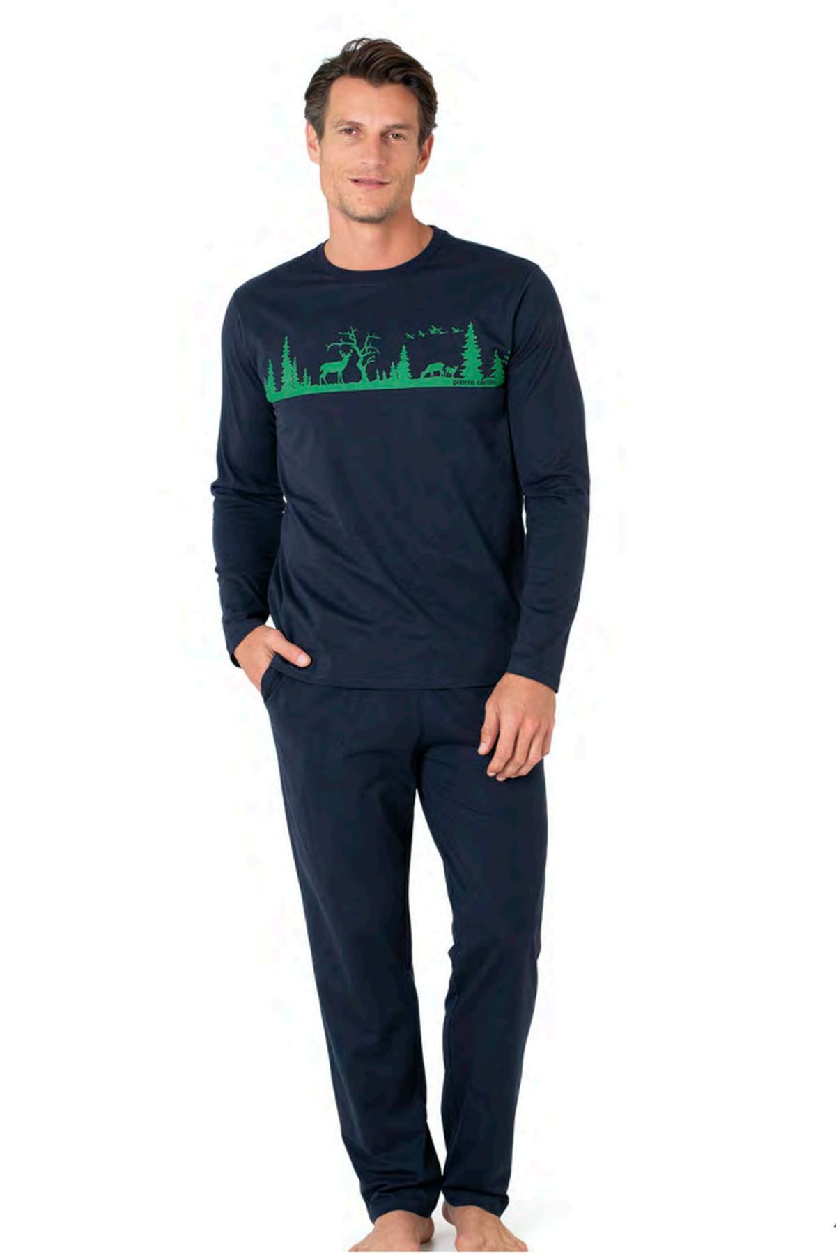 Pierre Cardin 6104 Erkek Lacivert Uzun Kollu Bisiklet Yaka Pijama Takımı