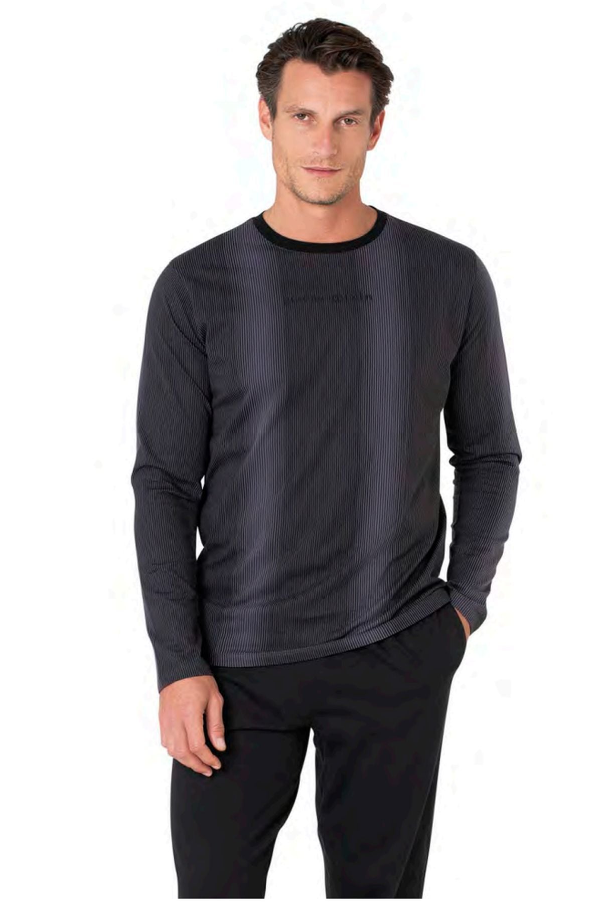 Pierre Cardin 6105 Erkek Siyah Uzun Kollu Bisiklet Yaka Pijama Takımı