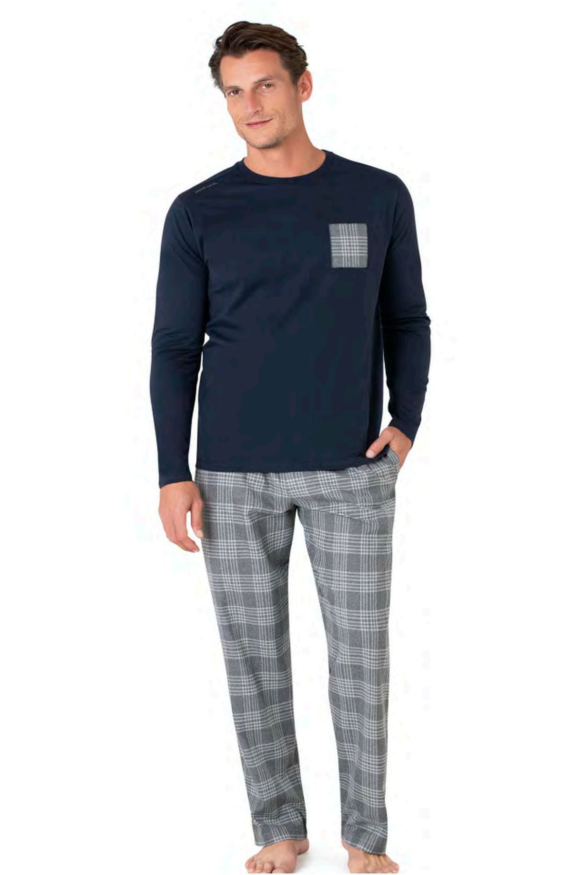 Pierre Cardin 6107 Erkek Lacivert Uzun Kollu Bisiklet Yaka Pijama Takımı